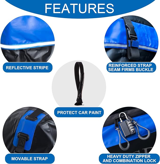 Rooftop Cargo Carrier, 21 Cubic Feet Soft-Shell Waterproof Car Roof Luggage Bag for All Vehicles SUV with/Without Rails, Includes 10 Reinforced Straps + 6 Door Hooks,Storage Bag,Anti-Slip Mat