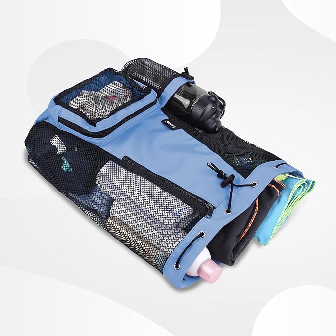 Swim Bag Beach Backpack with Padded Shoulder Strap Mesh Backpack with Wet Pocket for Swimming, Gym