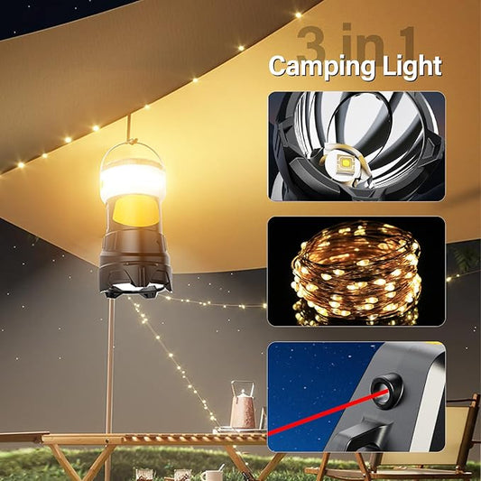 Camping Lantern with 48Ft Retractable String Lights, 4000mAh Rechargeable Spotlight with 4 Lighting Modes for Camping, Working, Home Emergency