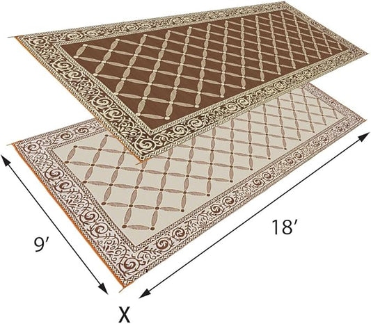 Stylish Camping 119187 9-feet by 18-feet Reversible Mat, Plastic Straw Rug, Large Floor Mat for Outdoors, RV, Patio, Backyard, Picnic, Beach, Camping (Brown/Beige)