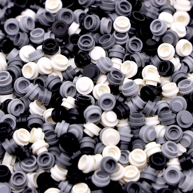1040PCS Building Bricks Dots-Black and White Round Plates with Custom Pixel Building Blocks - Transparent Pieces, Studs and Bulk for MOC Mosaic Accessories Kit, Compatible with Leading Brands
