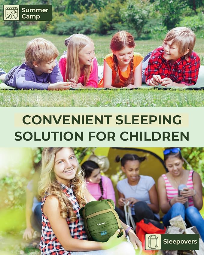 Sleeping Bag, Ohuhu Lightweight Sleeping Bag 3 Season Warm Weather Portable Compact Sleeping Bags for Adult Kids with Carry Bag for Camping Hiking Backpacking and Outdoors 59℉-77℉