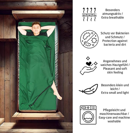 Sport 2-in-1 Sleeping Bag Liner and XL Sized Travel Sheet - Ultra Lightweight Sleep Liner Double Travel Bed Sheet - Inlett Inlay