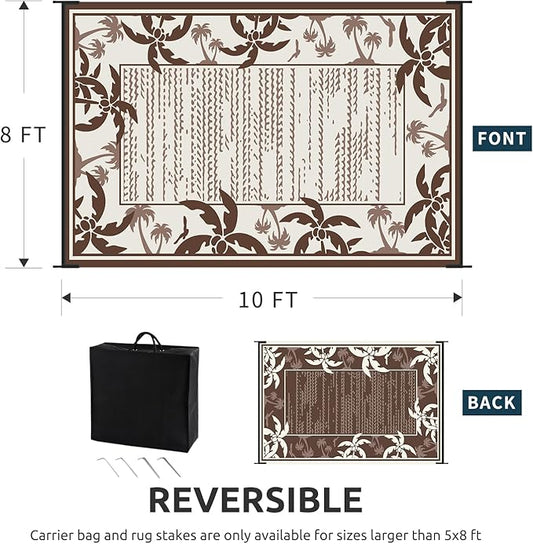 COCOER Outdoor-Rug 8x10 ft Waterproof Reversible Outdoor Plastic Straw Rug RV Indoor Outdoor Carpet Quick Dry Patio Rug Camping Mat for Balcony Backyard Picnic Beach-Brown&Beige