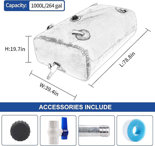 1000 L/264 Gal Water Bladder Tank, Foldable Portable Water Storage Container, Emergency Water Bag for RV, Truck Bed, Fire Prevention, Drought Resistance, Blue