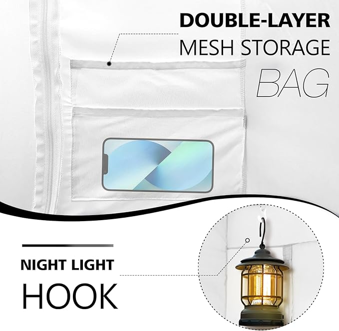 Bed Tent - Rectangular, Modern Style, White, 75"W x 54"L, 80% Blackout, 3 Doors, Breathable, Easy to Install