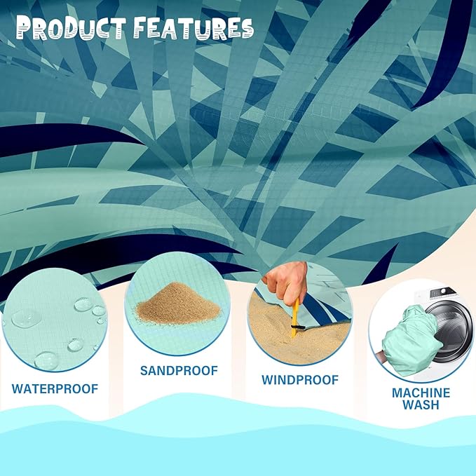 Beach Blanket Waterproof Sandproof 1-7 Adult Oversized 78 '' ร 81 '' Lightweight Durable Compact Sand Free Beach Mat for Travel Camping Hiking Picnic Blanket Extra Large