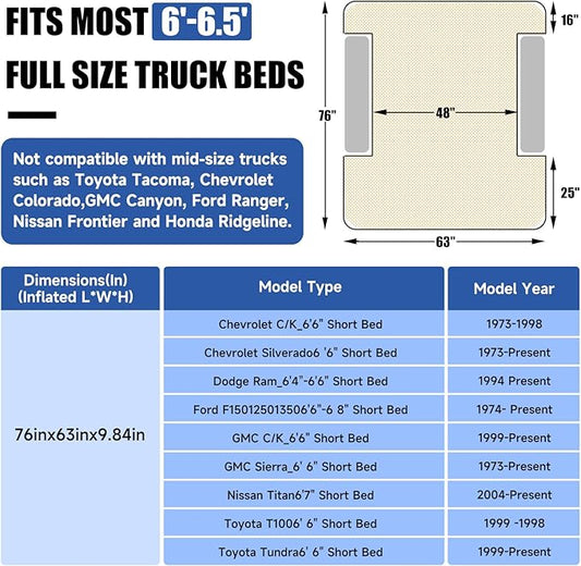 Umbrauto Truck Bed Air Mattress for 6-6.5ft Full Size Truck Beds, Inflatable Pickup Airbed Tent Sleeping Pad with Pump, Repair Patch, Pillows, Carry Bag