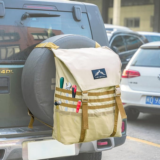 Himal Outdoors Spare Tire Trash Bag, Spare Tire Storage Bag,SUV Trunk Organizer for Outdoor Off-Road Recovery Gear,Beige
