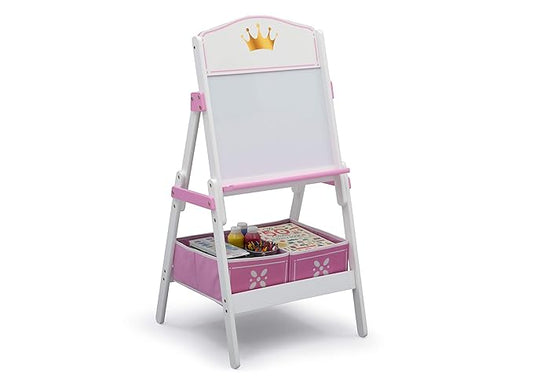 Delta Children Princess Crown Wooden Activity Easel with Storage - Ideal for Arts & Crafts, Drawing, Homeschooling and More - Greenguard Gold Certified, White/Pink