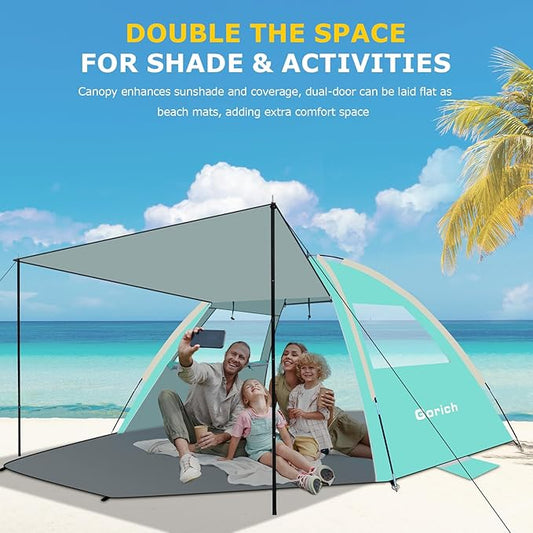 Gorich Beach Tent with Canopy - Easy Setup 3-8 Person Portable Sun Shelter, UPF 50+ UV Protection Sun Shade, Lightweight & Compact Beach Cabana for Family Travel