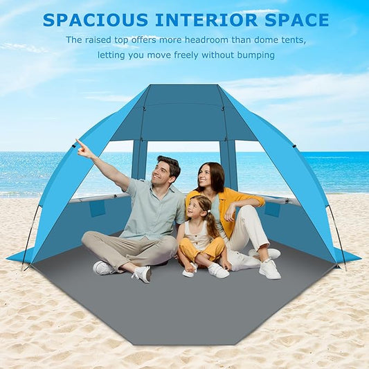 Gorich Portable Beach Tent for 3-7 Person with UPF 50+ UV Protection, Lightweight & Foldable Sun Shelter with 5 Sand Bags, Easy Setup Windproof Beach Umbrella Sun Shade