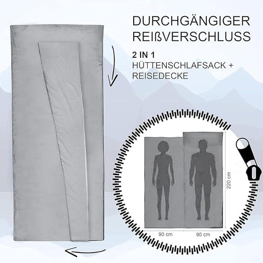 Sport 2-in-1 Sleeping Bag Liner and XL Sized Travel Sheet - Ultra Lightweight Sleep Liner Double Travel Bed Sheet - Inlett Inlay
