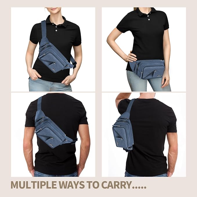 Fanny Pack Waterproof Waist Bag Pack Men Women Hip Bum Bag With Water Bottle Holder Adjustable Strap Suitable For Outdoors Workout Traveling Hiking Cycling Dog Walking Pouch Bag(Blue)