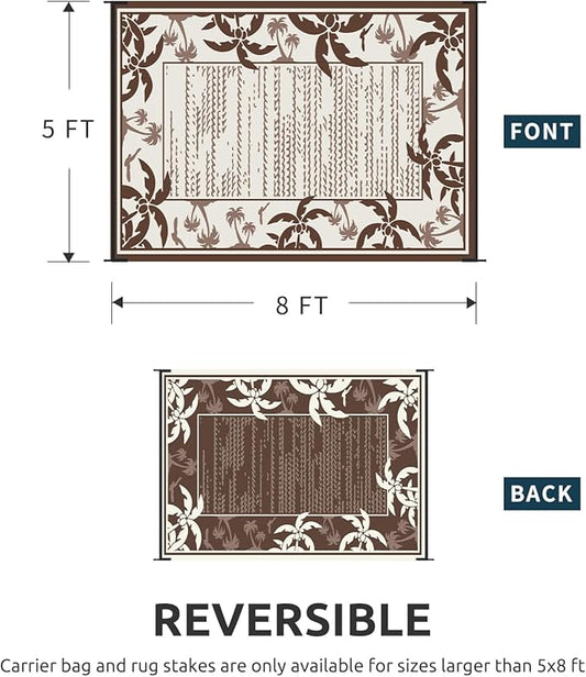 COCOER Outdoor-Rug 5x8 ft Waterproof Reversible Outdoor Plastic Straw Rug RV Indoor Outdoor Carpet Quick Dry Patio Rug Camping Mat for Balcony Backyard Picnic Beach-Brown&Beige