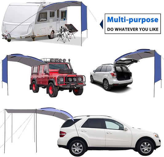UBOWAY Awning Sun Shelter: Waterproof Auto Canopy Camper Trailer Tent Roof Top for SUV Minivan Hatchback Camping Outdoor Travel 5-6Persons