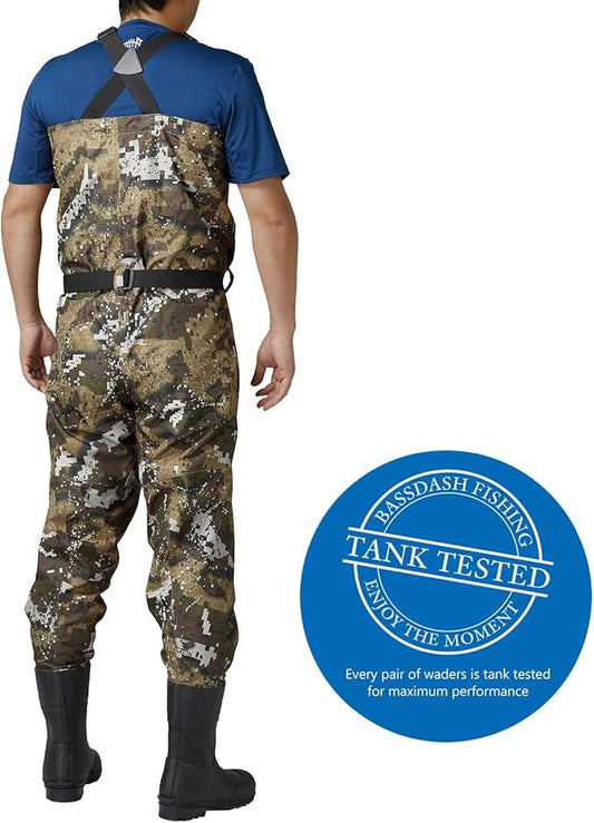BASSDASH Breathable Ultra Lightweight Veil Camo Chest Stocking Foot Fishing Hunting Waders for Men