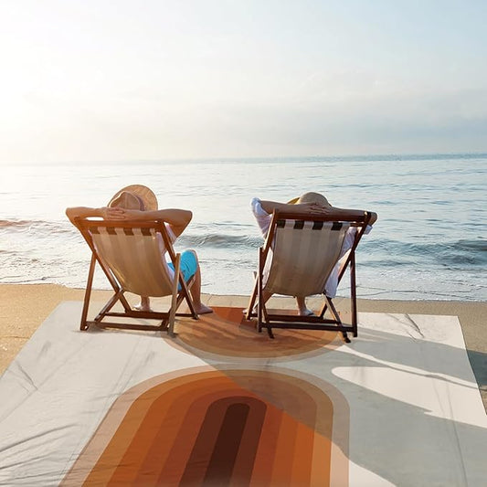 Large Waterproof Sandproof Beach Blanket for 4 Adults, Outdoor Beach Mat with 4 Stakes, 210T Polyester Lightweight Foldable Picnic Blanket Accessories Must Haves for Travel, Camping, Hiking