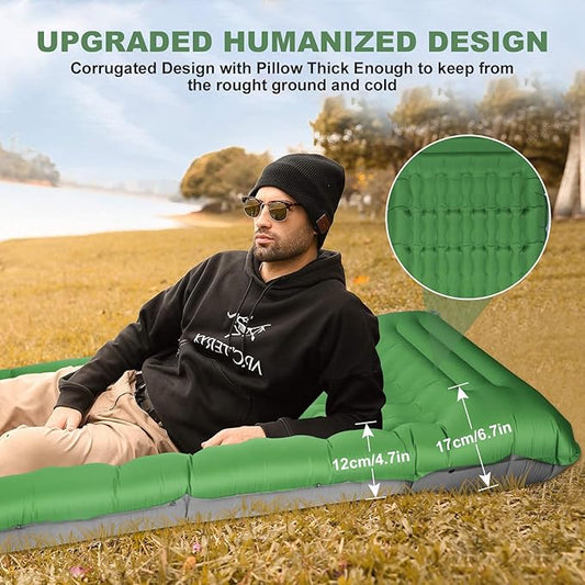 MINGPINHUIUS Camping Sleeping Pad with Pillow: Extra Thick 4.7 Inch Ultra-Light Self Inflating Air Mattress, Lightweight Compact Inflatable Sleep Mat for Backpacking, Hiking, Tent (Olive Green)