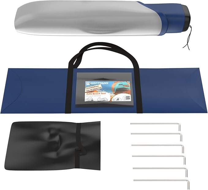 Pop Up Beach Tent Sun Shelter for Shade with UV Protection, Water and Wind Resistant, Instant Set Up and Carry Bag by Wakeman Outdoors, Navy, 55" x 87" (153133NYX)