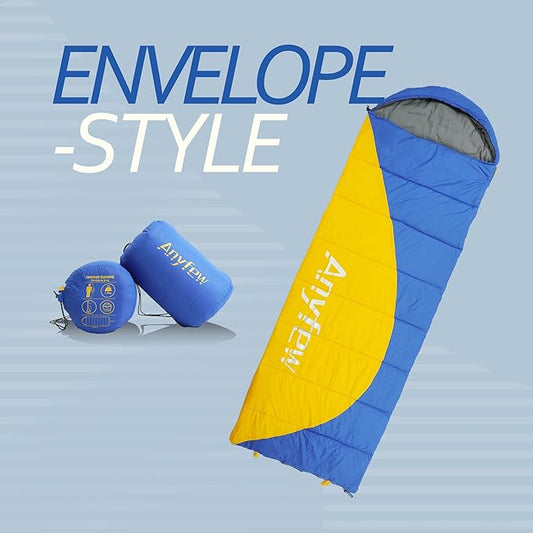Nylon Sleeping Bag,Blue & Yellow,Flannel Cotton,Portable Tightening Bag Lightweight,Cold Weather Sleeping Bag Waterproof-Warm Camping Hiking Outdoor Travel Hunting