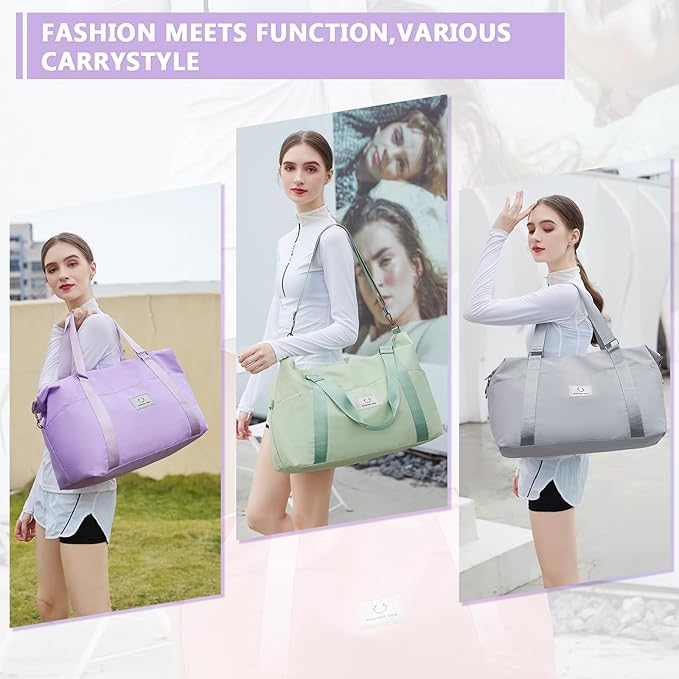 Gym bag for Women, Travel Duffel Bags with Trolley Sleeve, Weekender Overnight Bag, Carry on Tote Bag Dance Bag