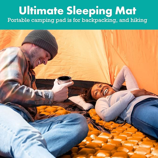 Inflatable Mat for Camping - Pack of 2 - Ultralight Sleeping Pad for Camping and Backpacking - Compact Air Mattress - Camping Mat with Tear-Resistant Ripstop Nylon - 73.5" x 21.5" - Orange