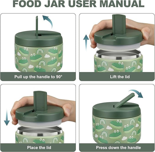 12oz Kids Soup Thermo for Hot Food Insulated Vacuum Food Jar with Buckle Lid, Stainless Steel Wide Mouth Leak Proof Lunch Container for School Travel 1 Pack