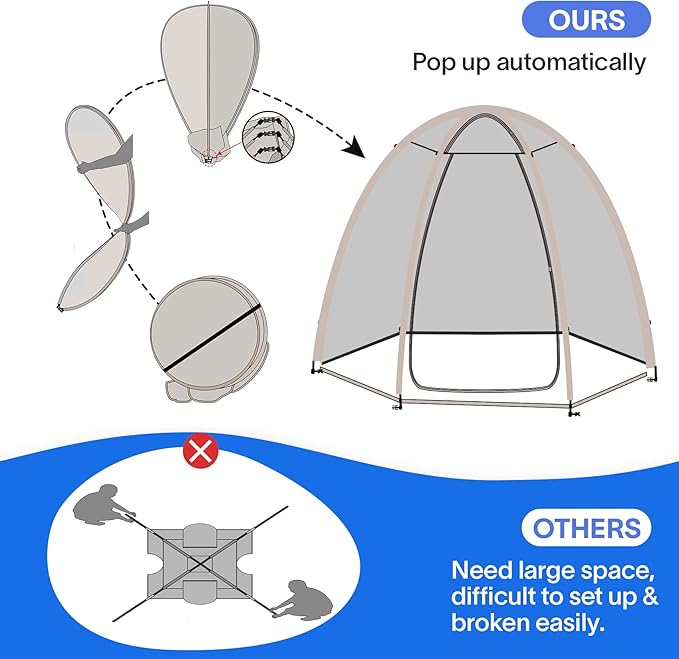 EighteenTek Sports Tent Screen House Room Greenhouse Camping Tent Canopy Gazebos 4-6 Person for Patios Large Oversize Weatherproof Pod Pop Up Tent, Cold Protection Beige 10βx10β