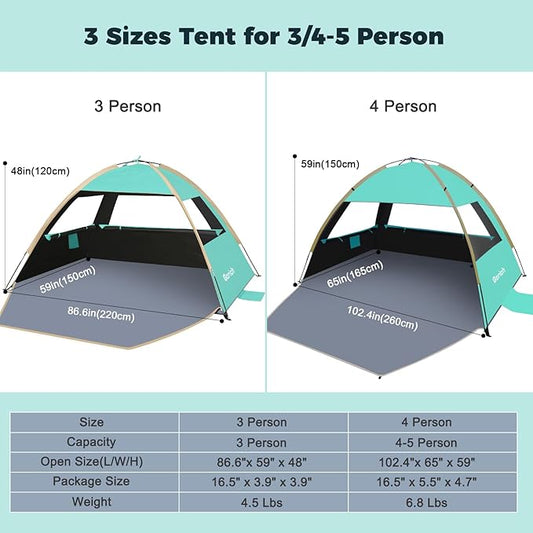 Gorich Beach Tent Sun Shelter for 3/4-5/6-7/8-10 Person with UPF 50+ UV Protection, Lightweight & Easy Setup Beach Shade Canopy, Portable Beach Shade Tent Beach Cabana