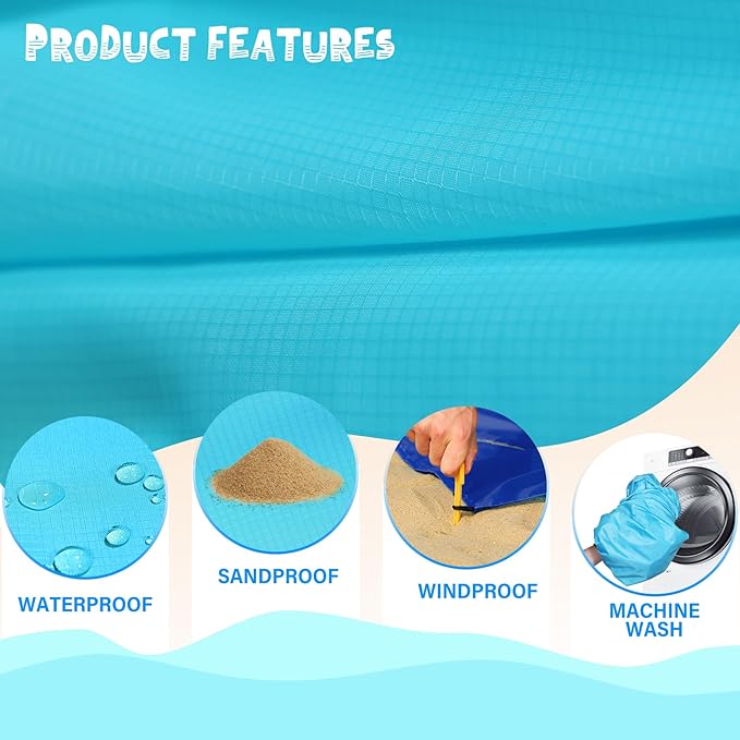 Beach Blanket Waterproof Sandproof 1-7 Adult Oversized 78 '' ร 81 '' Lightweight Durable Compact Sand Free Beach Mat for Travel Camping Hiking Picnic Blanket