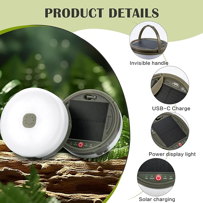 Solar Camping String Lights, 4 in 1 Camping String Lights Outdoor(39.4ft) with 8 Lighting Modes, Solar Powered and USB Rechargeable Light with Remote Control for Camping, Yard and Hiking
