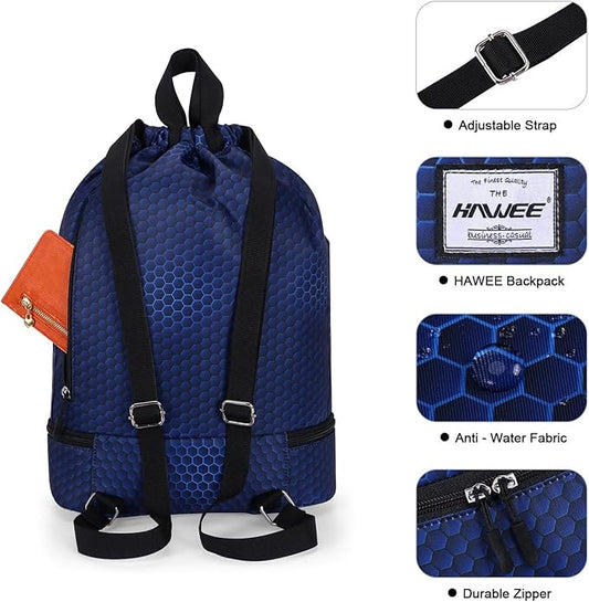 Dry Wet Drawstring Backpack with Shoe Compartment for Women Adjustable Gym Bag