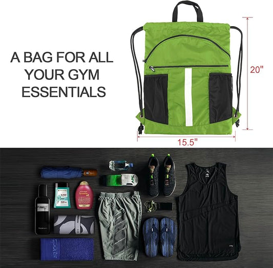 BeeGreen Drawstring Backpack Bag with Shoe Compartment, X-Large Black Gym Sports String Cinch Backpack