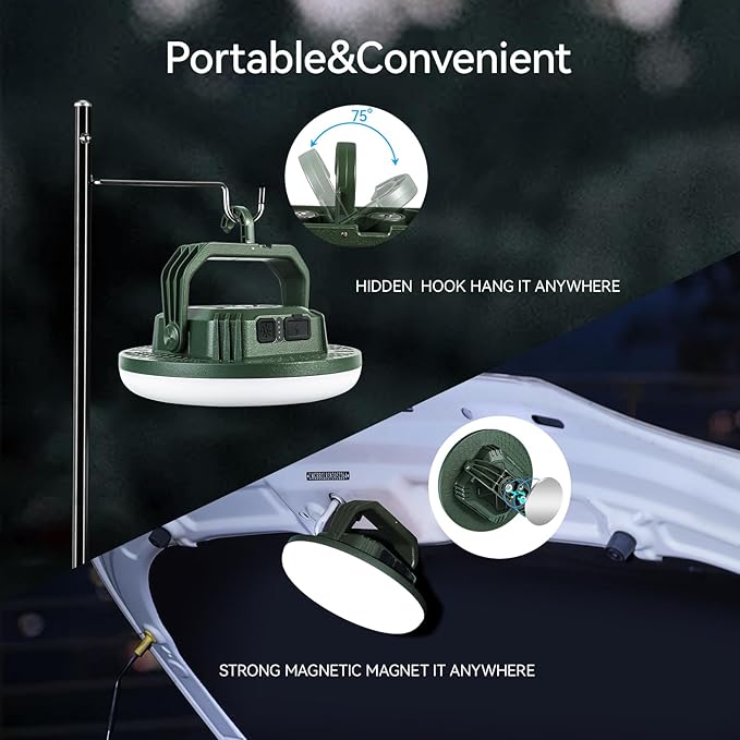 VAVOFO 42W 4000LM LED Camping Lantern Rechargeable, 10,000mAh Power Bank, 3 Lighting Modes, IP65 Waterproof Flashlight , Portable Tent Light with Magnetic Base for Emergencies & Holiday Fun