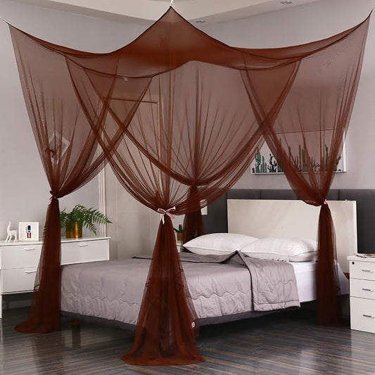 Mengersi Elegant Canopy Bed Curtains for Full Queen King Size Bed,Bed Canopy Mosquito Net Suitable for Indoor Outdoor Net (87x79x98“(Suggested for Full to King), Coffee)