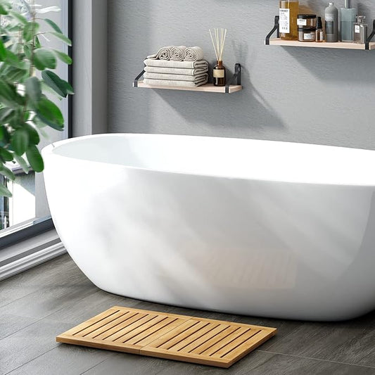 Waterproof Bamboo Bath Mat for Shower, Foldable | Non-Slip | Heavy Duty, Wooden Bath Mat, Floor Mat and Doormat for Indoor Outdoor, 23.4in x 15.6in