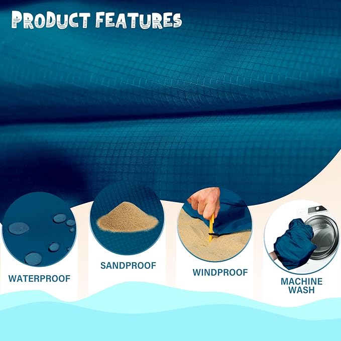 Beach Blanket Waterproof Sandproof 1-7 Adult Oversized 78 '' ร 81 '' Lightweight Durable Compact Sand Free Beach Mat for Travel Camping Hiking Picnic Blanket Extra Large