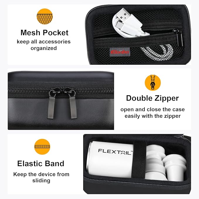 Elonbo Hard Travel Case for FLEXTAILGEAR Tiny Pump/2X Portable Air Pump for Pool Floats Air Bed Air Mattress Swimming Ring Inflatables Sleeping Pads, Small Mini Rechargeable Air Pump Cover Holder Bag