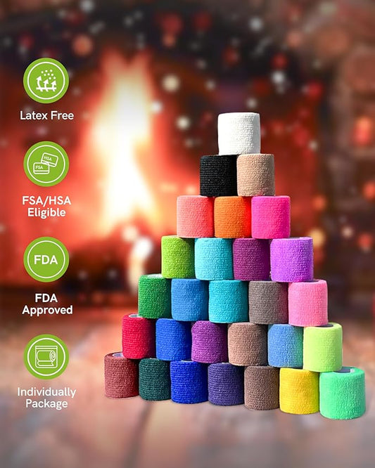 FriCARE Self Adhesive Bandage Wrap, Medical Tape in First Aid Kit, Cohesive Bandages for Wounds Sport Vet, FSA/HSA Eligible, 2 Inches X 5 Yards 6 Rolls, Vibrant