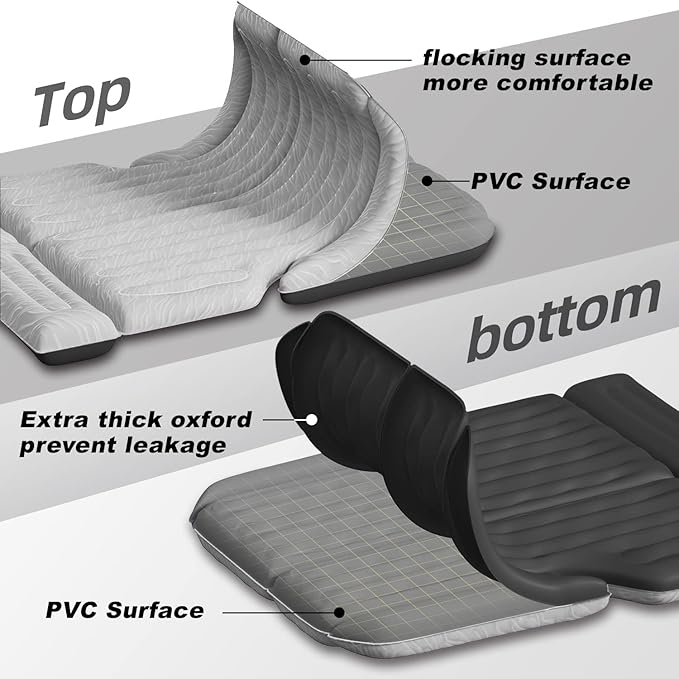 Umbrauto SUV Camping Air Mattress| Flocked Car Sleeping Bed with Reinforced Bottom| Back Trunk Inflatable Airbed for Vans| Includes Electric Pump, Pillows, Repair Patch & Carry Bag