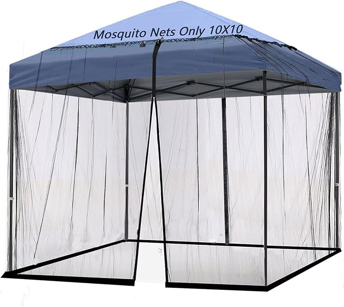 10x10 Mosquito Netting for Patio Camping Gazebo/Pop Up Canopy Tent,Double Door Side Screen Easy Installation Black(Only Mosquito Net No Frame) (Around 10x10FT)