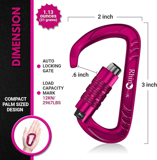 12kN (2697 lbs) Heavy Duty, Locking, Auto Locking, Wiregate Carabiner Clips, for Securing Pets, Outdoor, Camping, Hiking, Hammock, Dog Leash Harness, Keychains