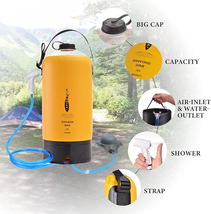 Portable Camping Shower Bag - 10L/2.2 Gallons 20/5 Gallons Solar Shower Water Bag with Foot Pump, Hose and Shower Head - Camp Shower for Camping, Beach, Travel, Outdoor Activities