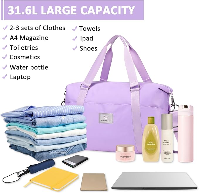 Gym bag for Women, Travel Duffel Bags with Trolley Sleeve, Weekender Overnight Bag, Carry on Tote Bag Dance Bag