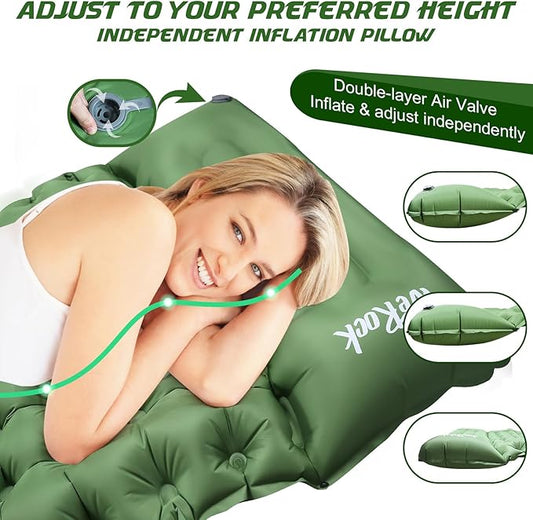 Camping Sleeping Pad, Ultralight Inflatable Camping Mat with Pillow Built-in Foot Pump Inflatable Sleeping Pads for Hiking Backpacking Camping Family Trips Tent(Green)