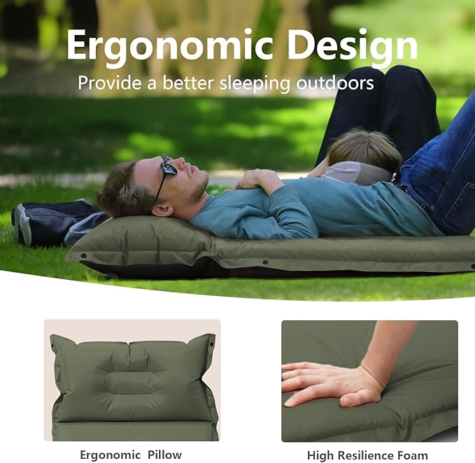 BISINNA Self-Inflating Sleeping Pad Thick Foam Sleeping Mattress with Pillow for Camping Lightweight Insulated Sleeping Mat Fast Inflating for Camping Travel Car Tent
