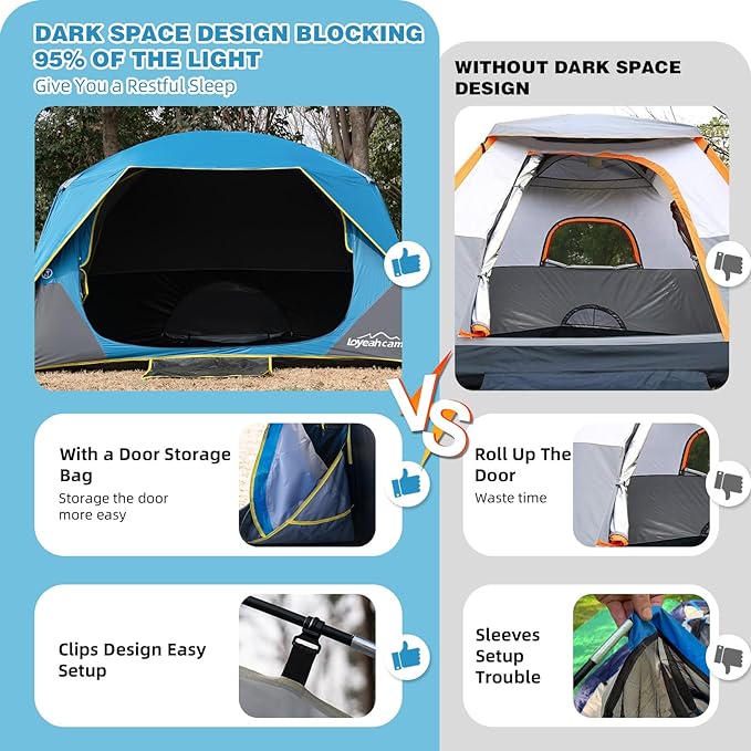4 Person Blackout Camping Tent, Easy Setup Waterproof Family Dome Tent for Camping with Rainfly, Portable Double Layer Large Family Tent for Outdoor Camping&Hiking