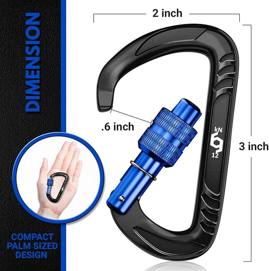 12kN (2697 lbs) Heavy Duty, Locking, Auto Locking, Wiregate Carabiner Clips, for Securing Pets, Outdoor, Camping, Hiking, Hammock, Dog Leash Harness, Keychains