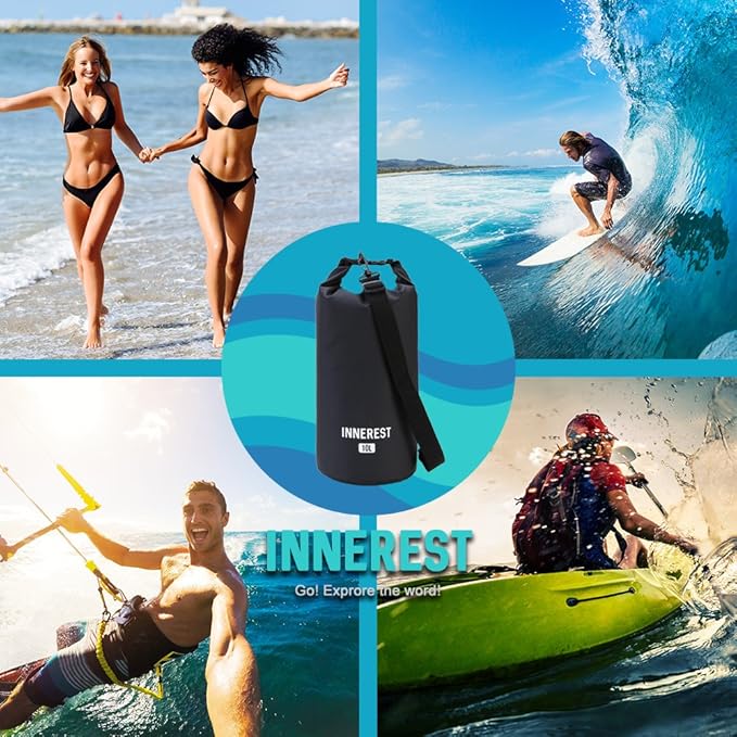 Waterproof Dry Bag Lightweight Sack for Outdoor Water Recreation Beach Boating Camping Fishing Kayaking with a Waterproof phone pouch (Matte Black, 10L)